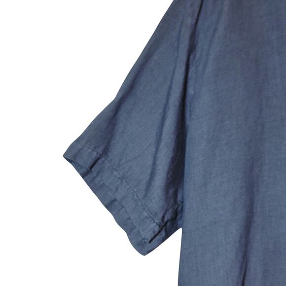 Beslika Blue Chambray Linen Tunic Top Short Sleeve Classic Minimalist Casual L - Picture 4 of 11